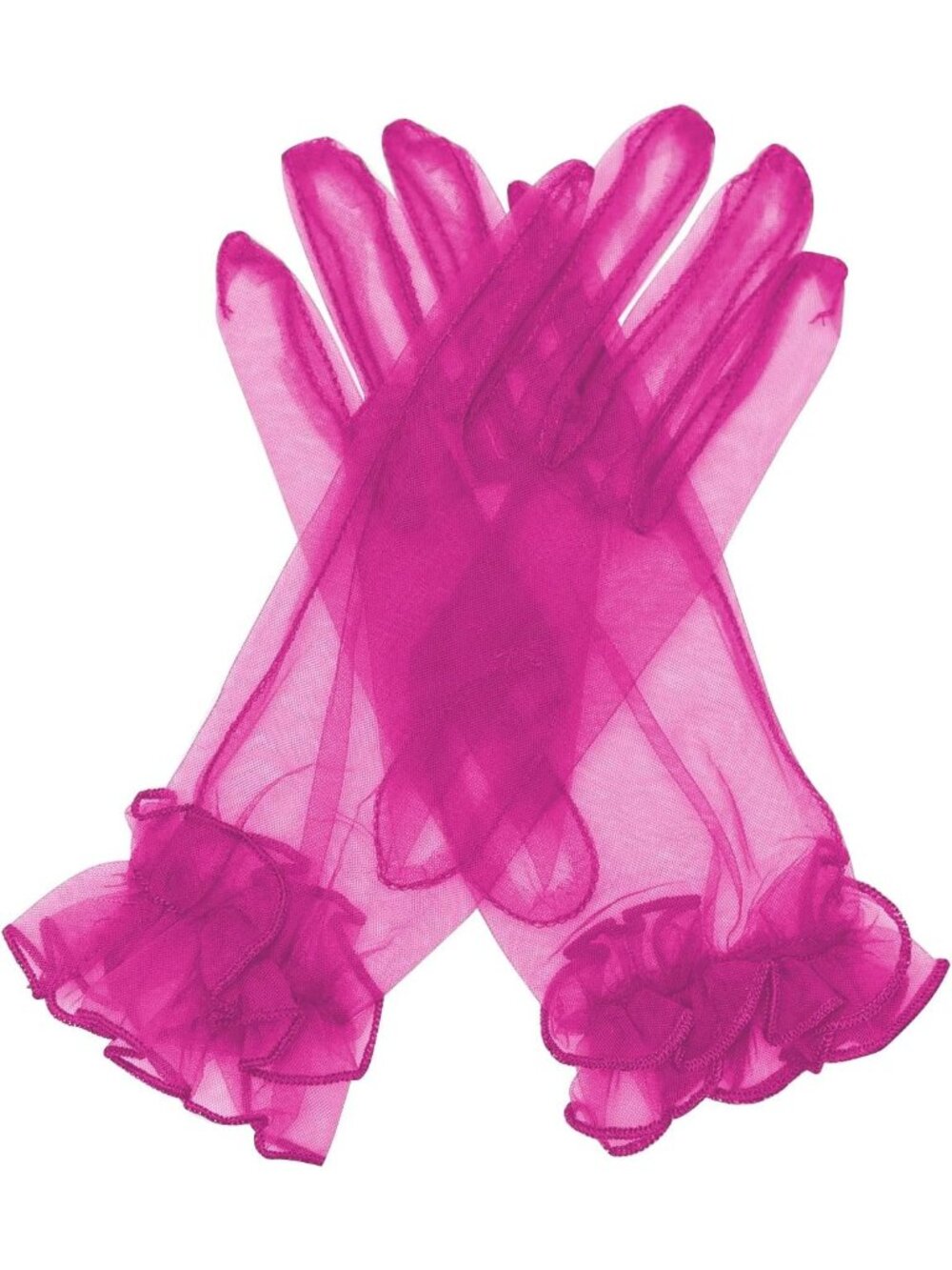 Women's Fuchsia Ruffled Short Sheer Wrist Length Halloween Tulle Mesh Gloves